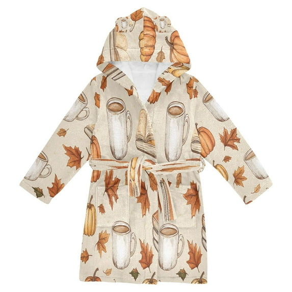 FORMRS Niños Bathrobe Unisex Hooded Robe Soft Plush Pajamas Sleepwear, Size 4-6T, Fall Mug Pattern