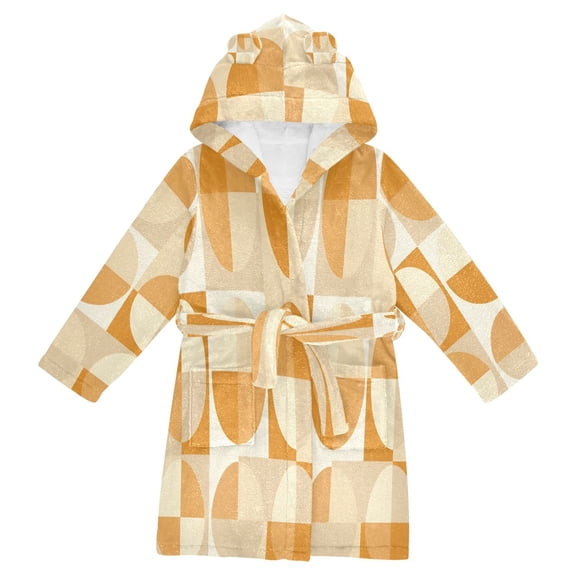 FORMRS Niños Bathrobe Unisex Hooded Robe Soft Plush Pajamas Sleepwear, Size 4-6T, Geometric Circles