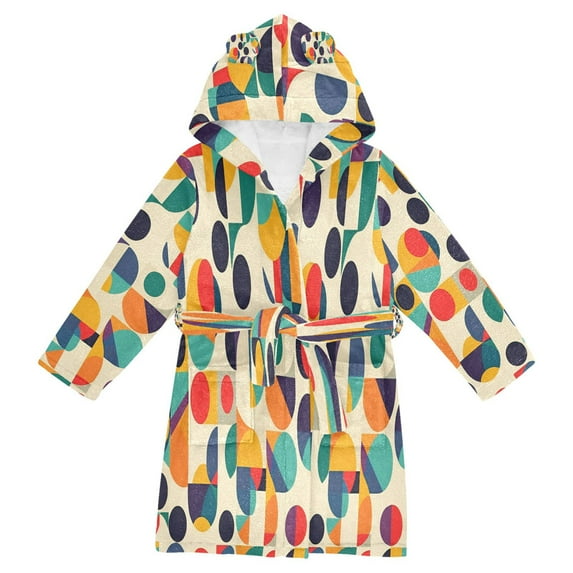FORMRS Niños Bathrobe Unisex Hooded Robe Soft Plush Pajamas Sleepwear, Size 4-6T, Green Geometric