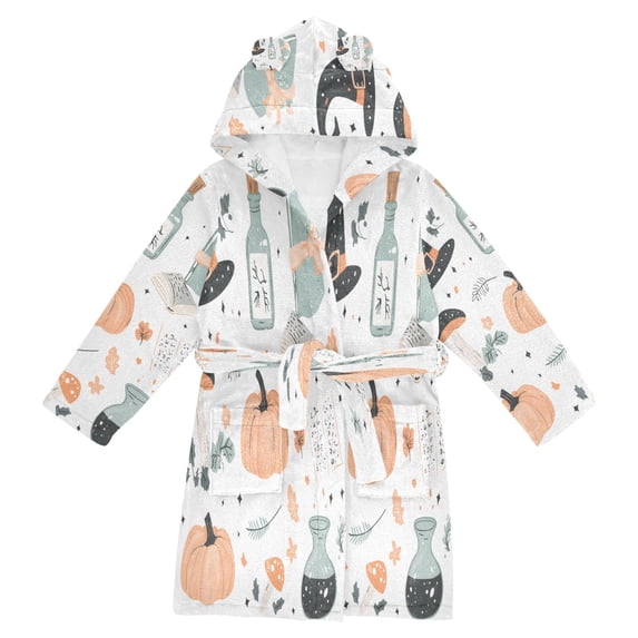 FORMRS Niños Bathrobe Unisex Hooded Robe Soft Plush Pajamas Sleepwear, Size 4-6T, Halloween Pumpkin