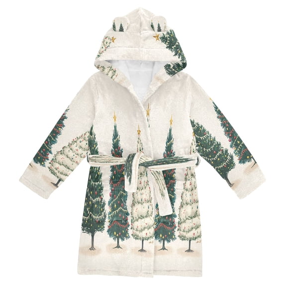 FORMRS Niños Bathrobe Unisex Hooded Robe Soft Plush Pajamas Sleepwear, Size 4-6T, Hand Drawn Christmas
