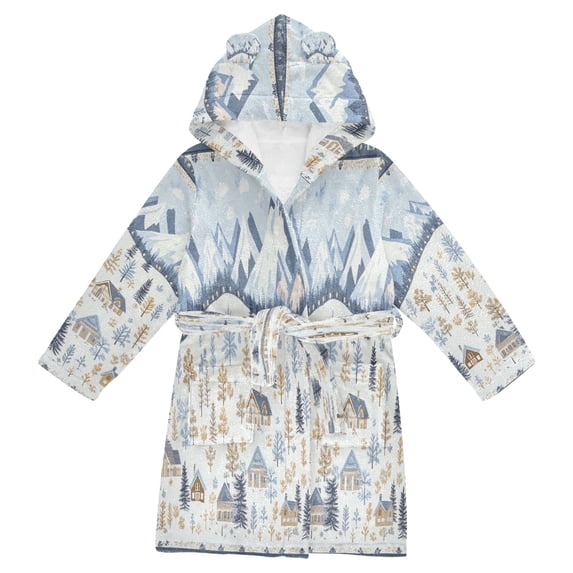 FORMRS Niños Bathrobe Unisex Hooded Robe Soft Plush Pajamas Sleepwear, Size 4-6T, Light Blue Mountain