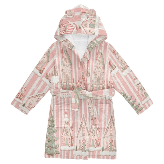 FORMRS Niños Bathrobe Unisex Hooded Robe Soft Plush Pajamas Sleepwear, Size 4-6T, Light Green Christmas Houses