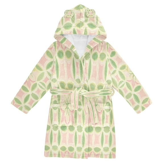 FORMRS Niños Bathrobe Unisex Hooded Robe Soft Plush Pajamas Sleepwear, Size 4-6T, Light Green Geometric