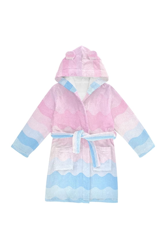Niños Bathrobe Unisex Hooded Robe Soft Plush Pajamas Sleepwear, Size 4-6T, Light Pink Stripes