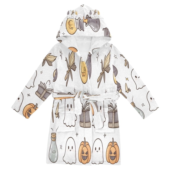 FORMRS Niños Bathrobe Unisex Hooded Robe Soft Plush Pajamas Sleepwear, Size 4-6T, Magical Halloween Ghost