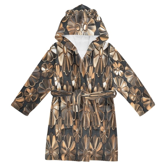 FORMRS Niños Bathrobe Unisex Hooded Robe Soft Plush Pajamas Sleepwear, Size 4-6T, Metallic Flower