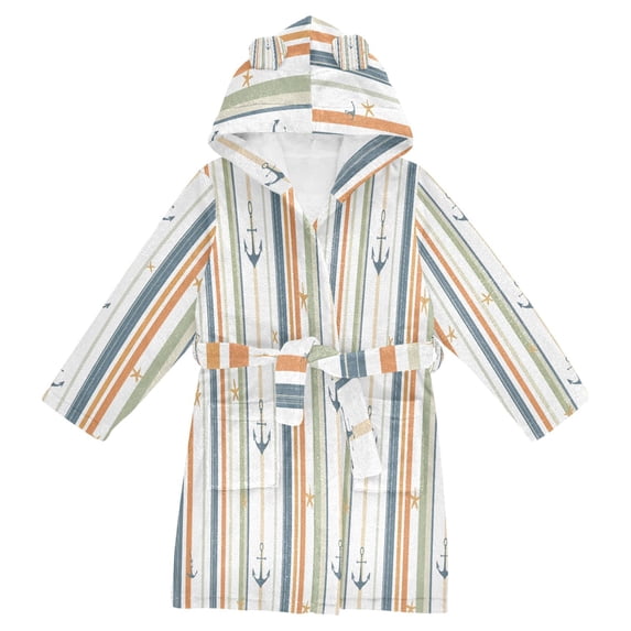 FORMRS Niños Bathrobe Unisex Hooded Robe Soft Plush Pajamas Sleepwear, Size 4-6T, Nautical Pattern