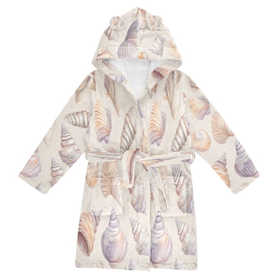 FORMRS Niños Bathrobe Unisex Hooded Robe Soft Plush Pajamas Sleepwear, Size 4-6T, Orange Watercolor Seashells
