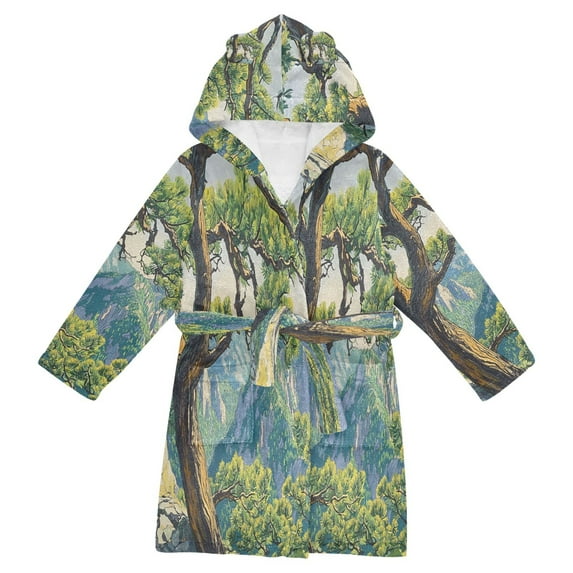 FORMRS Niños Bathrobe Unisex Hooded Robe Soft Plush Pajamas Sleepwear, Size 4-6T, Pine Tree