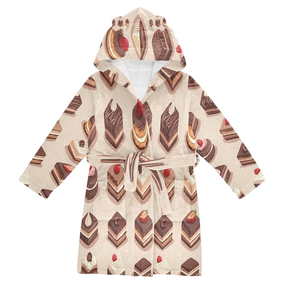 FORMRS Niños Bathrobe Unisex Hooded Robe Soft Plush Pajamas Sleepwear, Size 4-6T, Pink Cakes