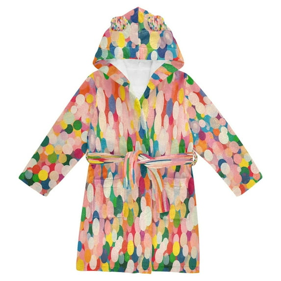 FORMRS Niños Bathrobe Unisex Hooded Robe Soft Plush Pajamas Sleepwear, Size 4-6T, Pink Colorful Circles