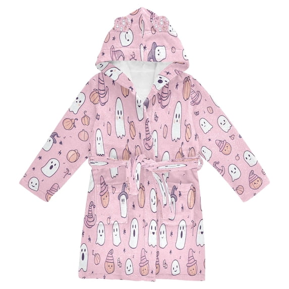 FORMRS Niños Bathrobe Unisex Hooded Robe Soft Plush Pajamas Sleepwear, Size 4-6T, Pink Halloween
