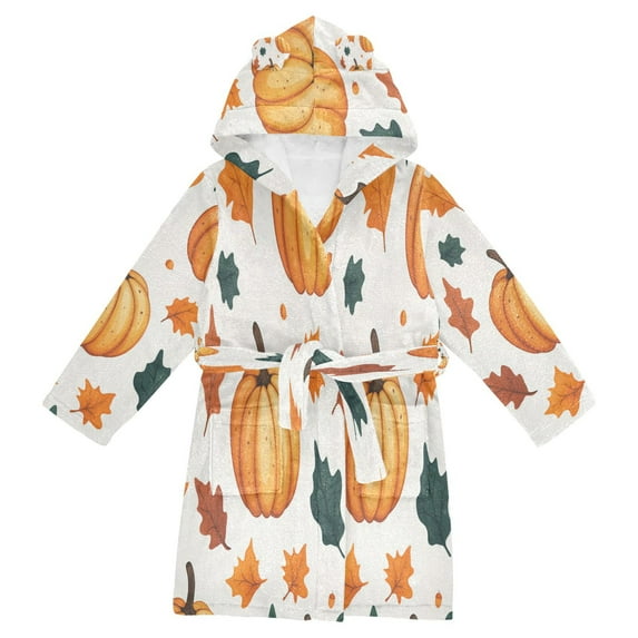 FORMRS Niños Bathrobe Unisex Hooded Robe Soft Plush Pajamas Sleepwear, Size 4-6T, Pumpkins Pattern