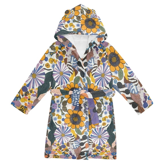 FORMRS Niños Bathrobe Unisex Hooded Robe Soft Plush Pajamas Sleepwear, Size 4-6T, Purple Flowers