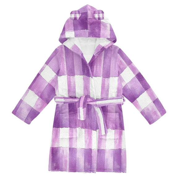 FORMRS Niños Bathrobe Unisex Hooded Robe Soft Plush Pajamas Sleepwear, Size 4-6T, Purple and White Pattern