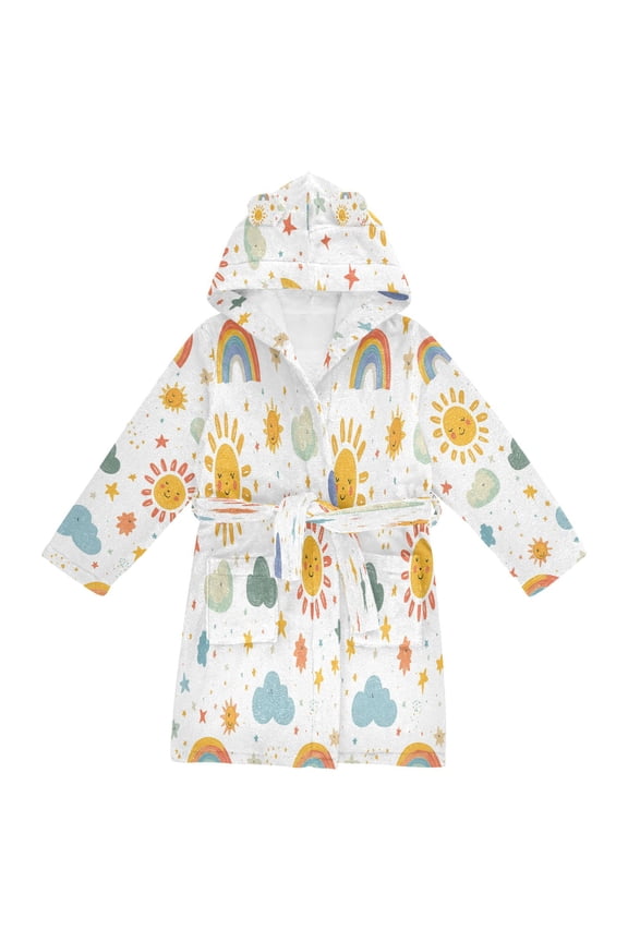 Niños Bathrobe Unisex Hooded Robe Soft Plush Pajamas Sleepwear, Size 4-6T, Rainbows Pattern