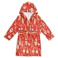 thumbnail image 1 of FORMRS Niños Bathrobe Unisex Hooded Robe Soft Plush Pajamas Sleepwear, Size 4-6T, Red Christmas Ornaments Pattern, 1 of 7