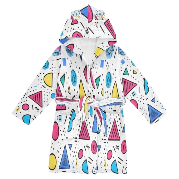 FORMRS Niños Bathrobe Unisex Hooded Robe Soft Plush Pajamas Sleepwear, Size 4-6T, Red Retro Pattern