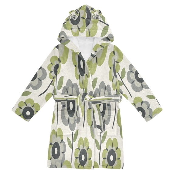 FORMRS Kids Bathrobe Unisex Hooded Robe Toddler Pajamas Sleepwear, Size 4-6T, Retro Flower