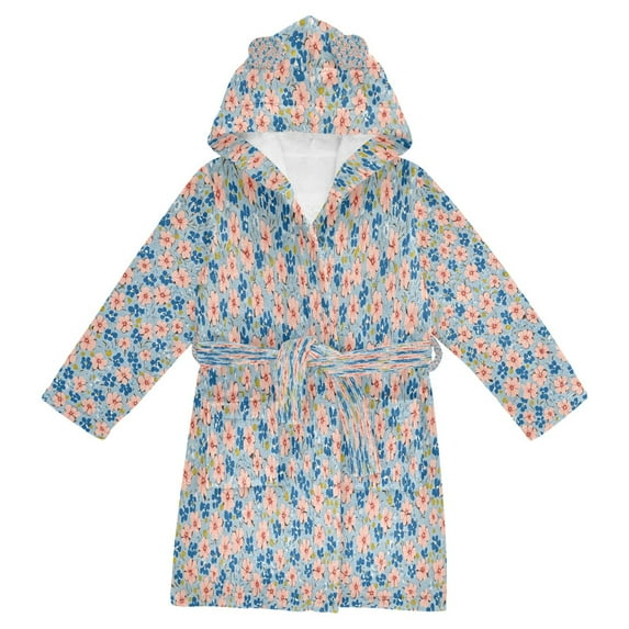FORMRS Niños Bathrobe Unisex Hooded Robe Soft Plush Pajamas Sleepwear, Size 4-6T, Small Pink Flower