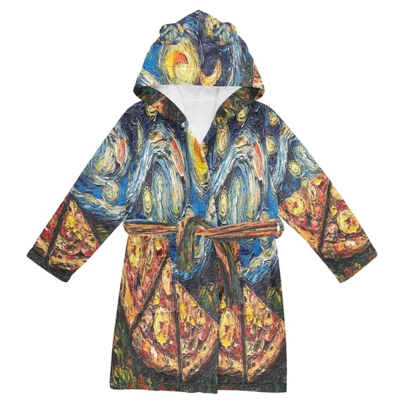 FORMRS Kids Bathrobe Unisex Hooded Robe Toddler Pajamas Sleepwear, Size 4-6T, Starry Pizza