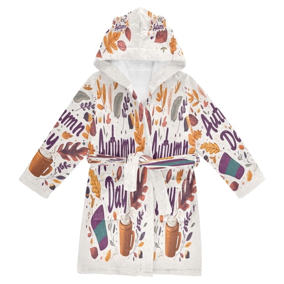FORMRS Niños Bathrobe Unisex Hooded Robe Soft Plush Pajamas Sleepwear, Size 4-6T, Warm Autumn Day