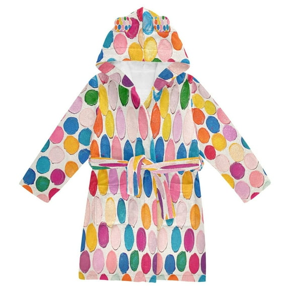 FORMRS Niños Bathrobe Unisex Hooded Robe Soft Plush Pajamas Sleepwear, Size 4-6T, Watercolor Circles