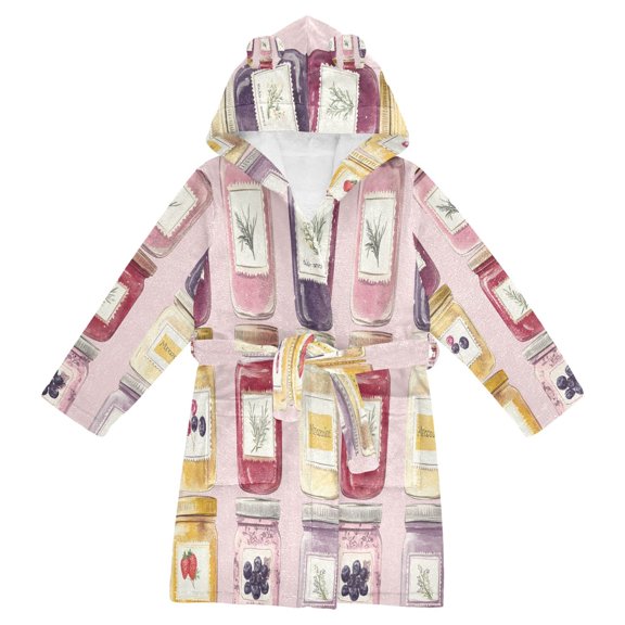 FORMRS Niños Bathrobe Unisex Hooded Robe Soft Plush Pajamas Sleepwear, Size 4-6T, Watercolor Jar