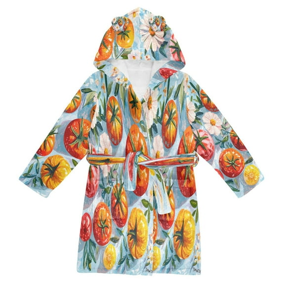 FORMRS Kids Bathrobe Unisex Hooded Robe Toddler Pajamas Sleepwear, Size 4-6T, Watercolor Tomatoes