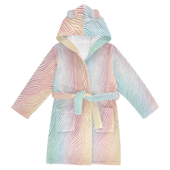 FORMRS Niños Bathrobe Unisex Hooded Robe Soft Plush Pajamas Sleepwear, Size 4-6T, Wavy Striped