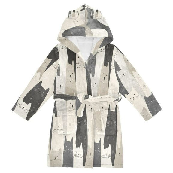 FORMRS Niños Bathrobe Unisex Hooded Robe Soft Plush Pajamas Sleepwear, Size 4-6T, White Cute Cats