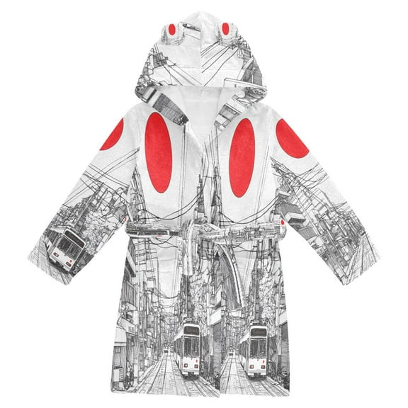 FORMRS Niños Bathrobe Unisex Hooded Robe Soft Plush Pajamas Sleepwear, Size 4-6T, White Streets