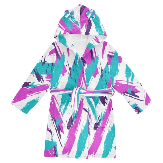 FORMRS Niños Bathrobe Unisex Hooded Robe Soft Plush Pajamas Sleepwear, Size 7-9T, Abstract Drawing