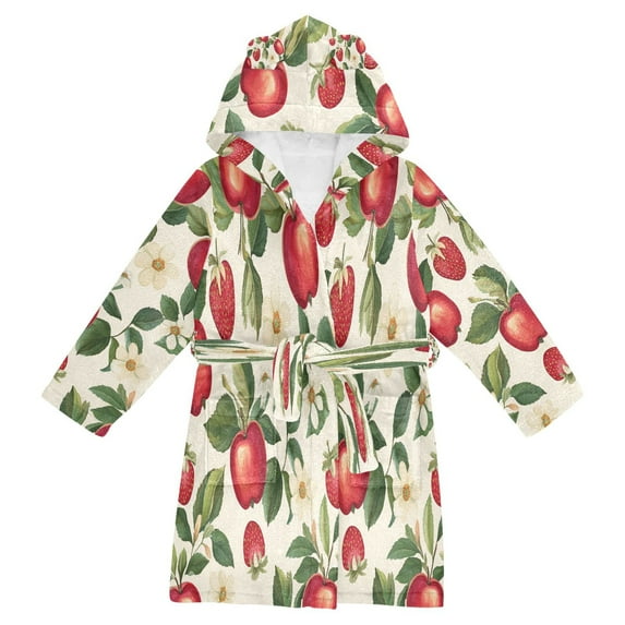 FORMRS Niños Bathrobe Unisex Hooded Robe Soft Plush Pajamas Sleepwear, Size 7-9T, Apple Leaves Pattern