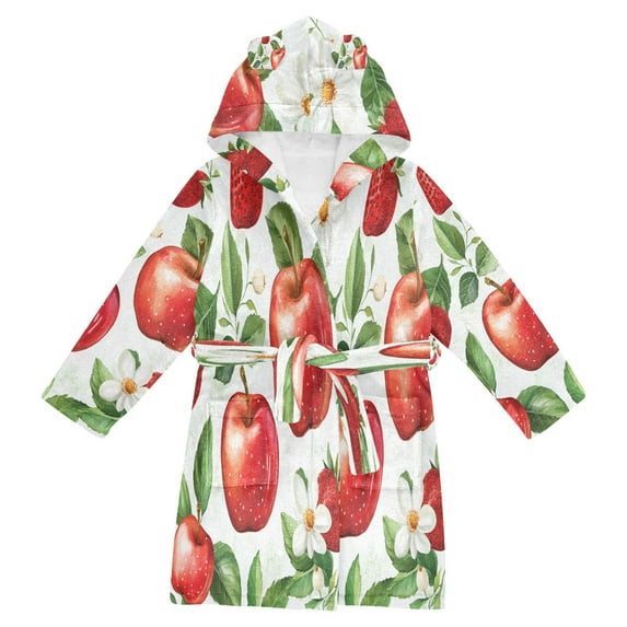 FORMRS Kids Bathrobe Unisex Hooded Robe Toddler Pajamas Sleepwear, Size 7-9T, Apple Pattern