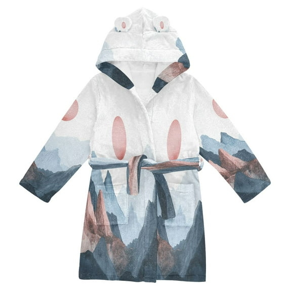 FORMRS Kids Bathrobe Unisex Hooded Robe Toddler Pajamas Sleepwear, Size 7-9T, Art Mountain and Sun Pattern