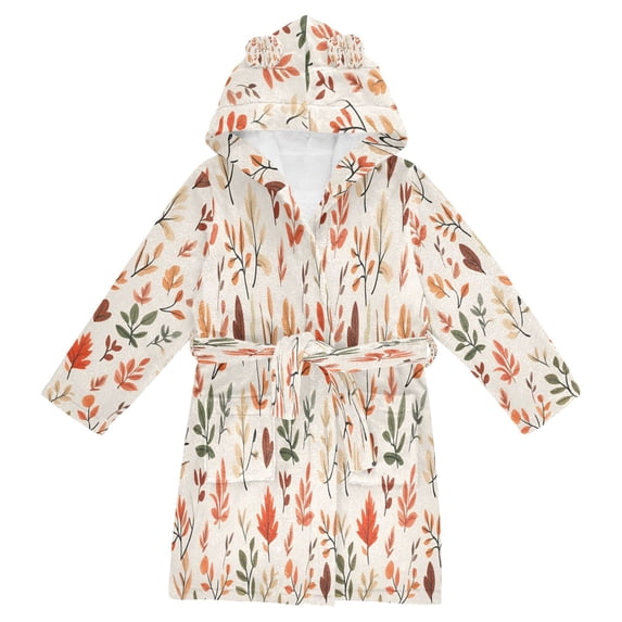 FORMRS Niños Bathrobe Unisex Hooded Robe Soft Plush Pajamas Sleepwear, Size 7-9T, Autumn Leaves