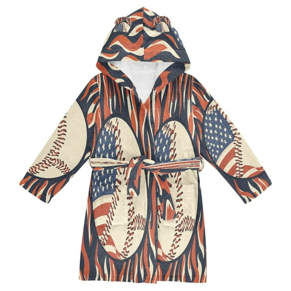 FORMRS Niños Bathrobe Unisex Hooded Robe Soft Plush Pajamas Sleepwear, Size 7-9T, Baseball Pattern