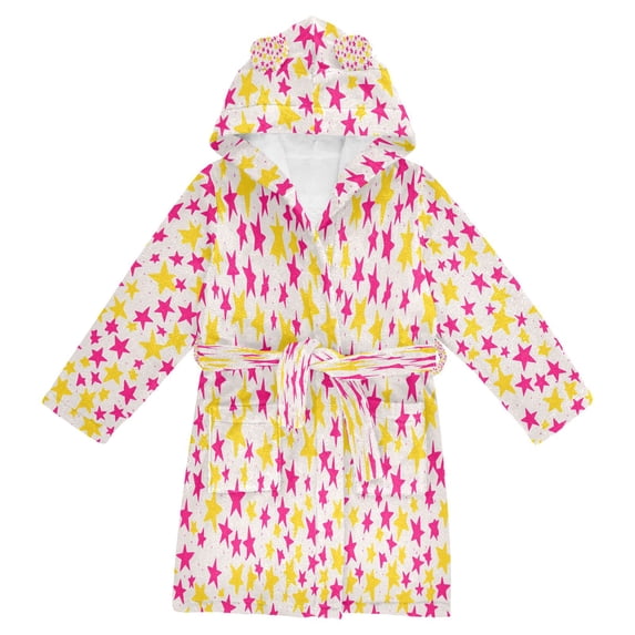 FORMRS Niños Bathrobe Unisex Hooded Robe Soft Plush Pajamas Sleepwear, Size 7-9T, Beige Stars