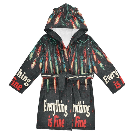 FORMRS Niños Bathrobe Unisex Hooded Robe Soft Plush Pajamas Sleepwear, Size 7-9T, Black Christmas Light