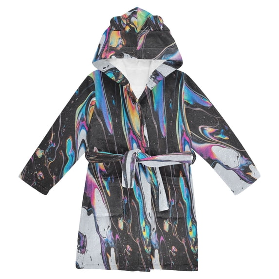 FORMRS Niños Bathrobe Unisex Hooded Robe Soft Plush Pajamas Sleepwear, Size 7-9T, Black
