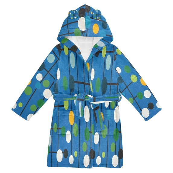 FORMRS Niños Bathrobe Unisex Hooded Robe Soft Plush Pajamas Sleepwear, Size 7-9T, Blue Abstract