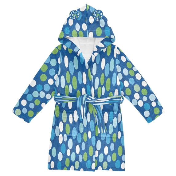 FORMRS Kids Bathrobe Unisex Hooded Robe Toddler Pajamas Sleepwear, Size 7-9T, Blue Dots