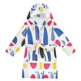 thumbnail image 1 of FORMRS Niños Bathrobe Unisex Hooded Robe Soft Plush Pajamas Sleepwear, Size 7-9T, Blue Retro Shapes, 1 of 7