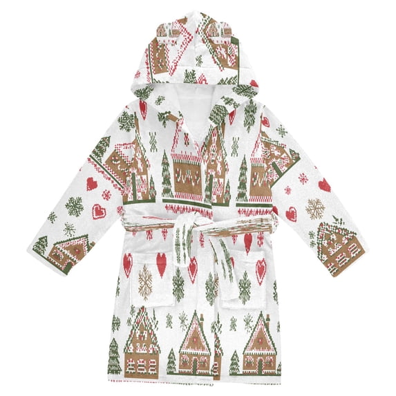 FORMRS Niños Bathrobe Unisex Hooded Robe Soft Plush Pajamas Sleepwear, Size 7-9T, Brown Nordic Christmas