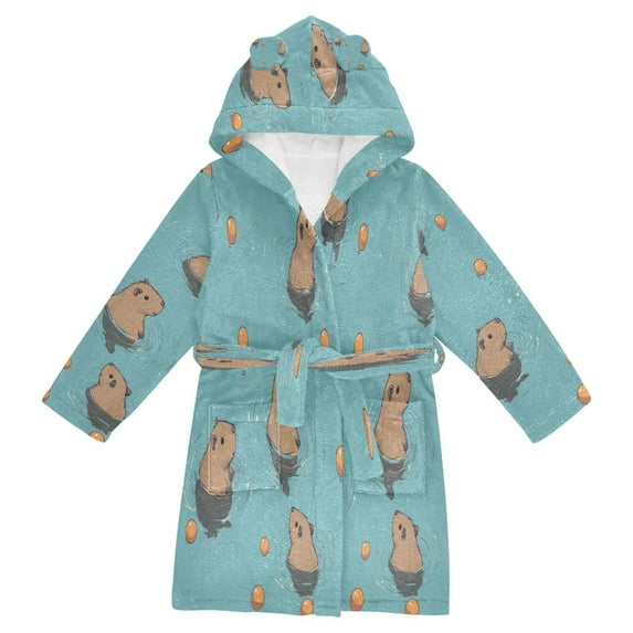 FORMRS Kids Bathrobe Unisex Hooded Robe Toddler Pajamas Sleepwear, Size 7-9T, Cartoon Capybaras