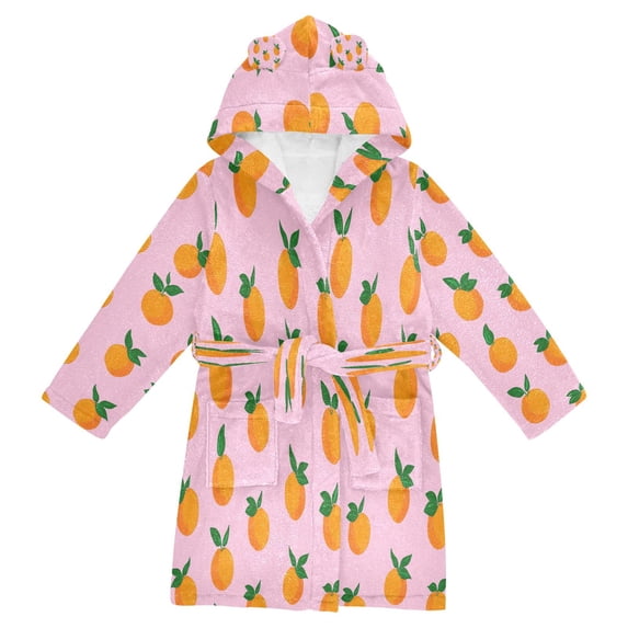 FORMRS Niños Bathrobe Unisex Hooded Robe Soft Plush Pajamas Sleepwear, Size 7-9T, Cartoon Oranges