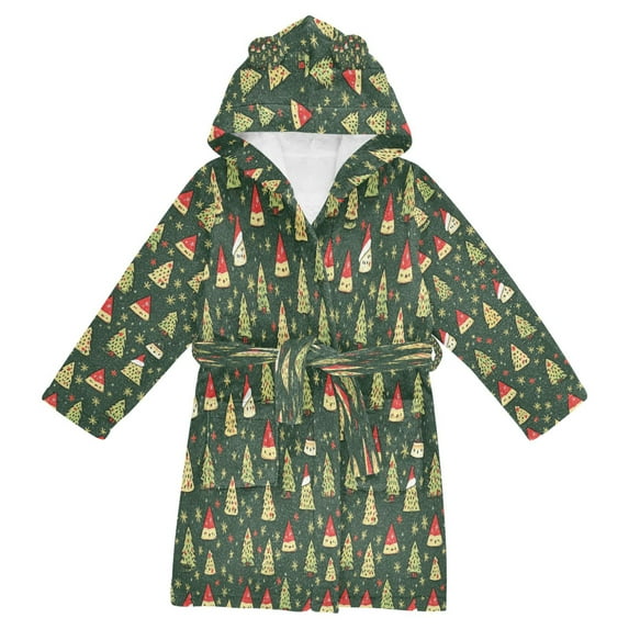 FORMRS Niños Bathrobe Unisex Hooded Robe Soft Plush Pajamas Sleepwear, Size 7-9T, Christmas Tree