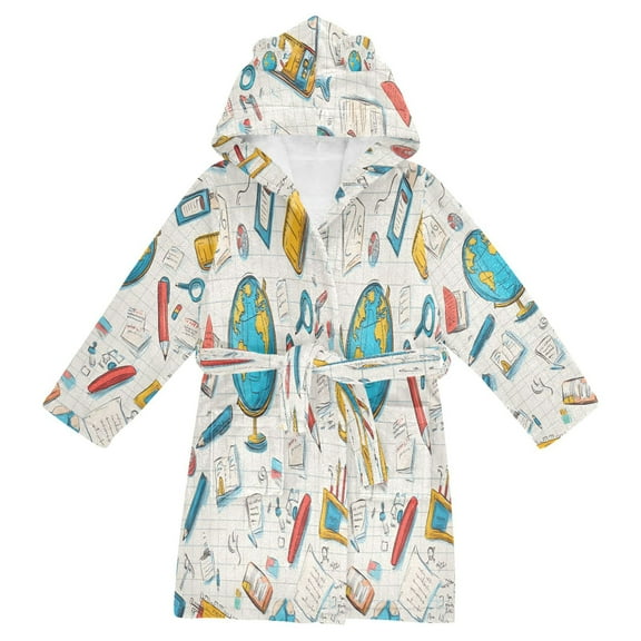 FORMRS Niños Bathrobe Unisex Hooded Robe Soft Plush Pajamas Sleepwear, Size 7-9T, Colorful School